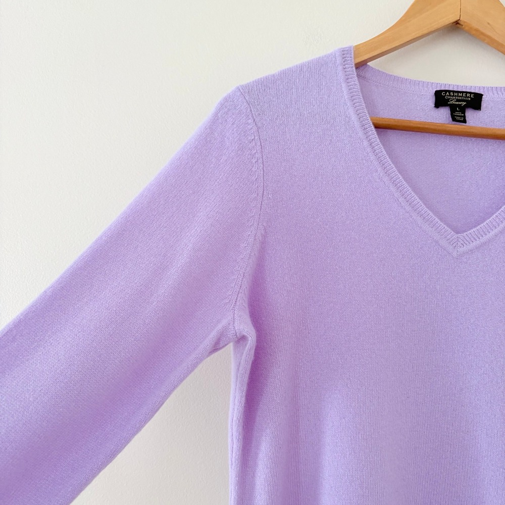 Charter Club Sweater V-Neck Cashmere Large Purple Luxury Knit Long Sleeve - Picture 4 of 7